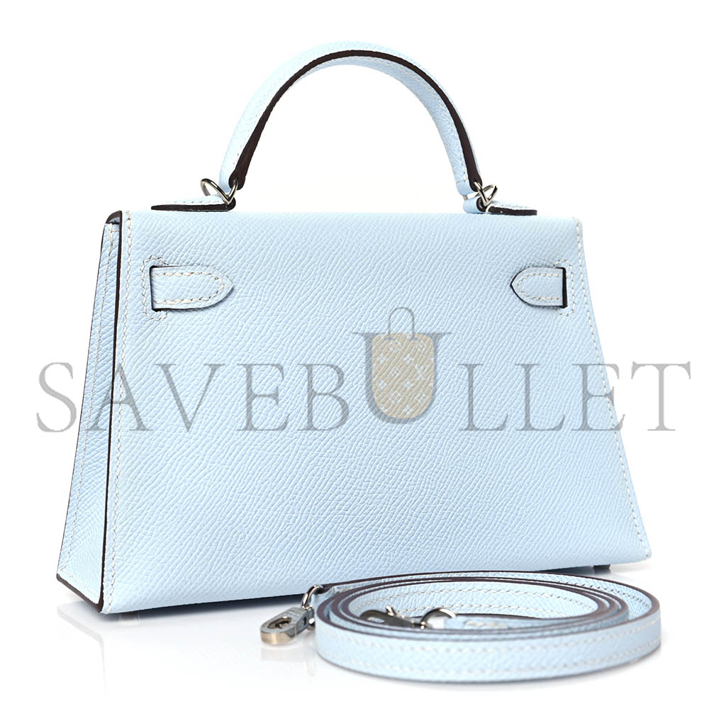 H**mes mini kelly ii epsom haze blue silver buckle (19*12*5.5cm)